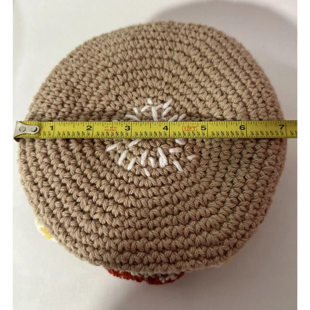 Lot of 7 Crochet Trivets that form a bacon cheeseburger, lettuce, tomato, bun